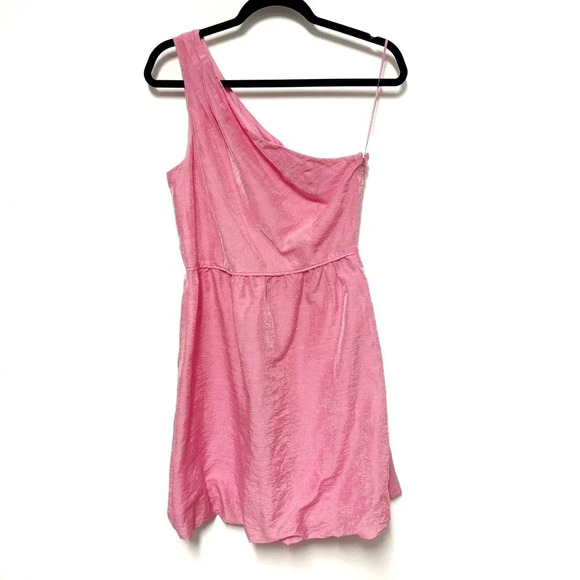 EUC J. Crew Bubblegum Pink One-Shoulder Linen Bubble Mini Cocktail Dress - Picture 2 of 7